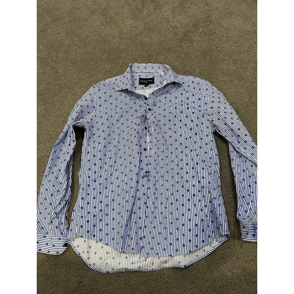 Paisley And Gray Men's Button Down Dress Shirt Blue/White Striped Mens Size L